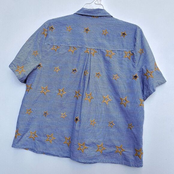 Madewell Star Embroidered Striped Button-Up Short Sleeve Shirt NWOT - L - Picture 5 of 6